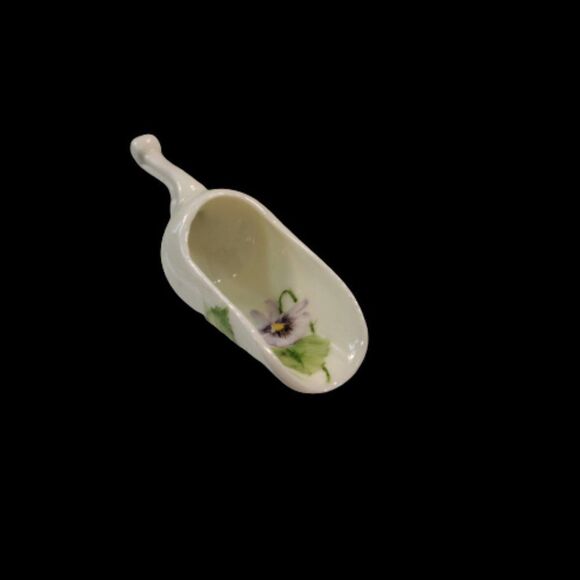 Vintage Miniature Porcelain Sugar Scoop Signed Hand Painted Spoon Scooper 3.5" - Picture 9 of 9